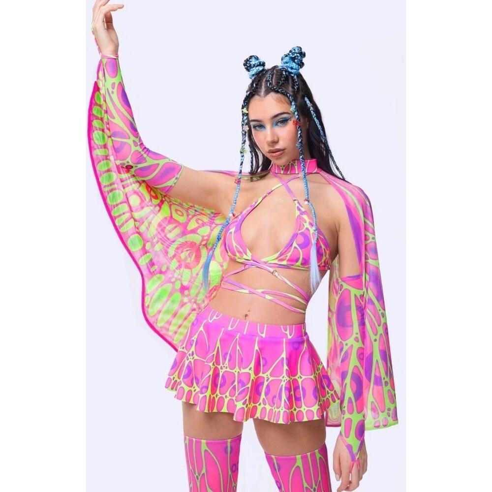 Badinka Flutter Pink Micro Butterfly Mesh Wings Sz 2xl/3xl Rave Cosplay Festival